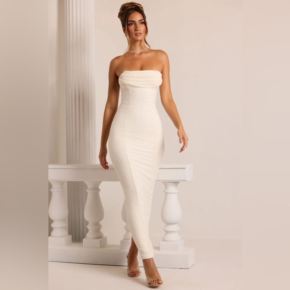 Oh Polly NWT Embellished Beaded Bandeau Cowl Neck Dress